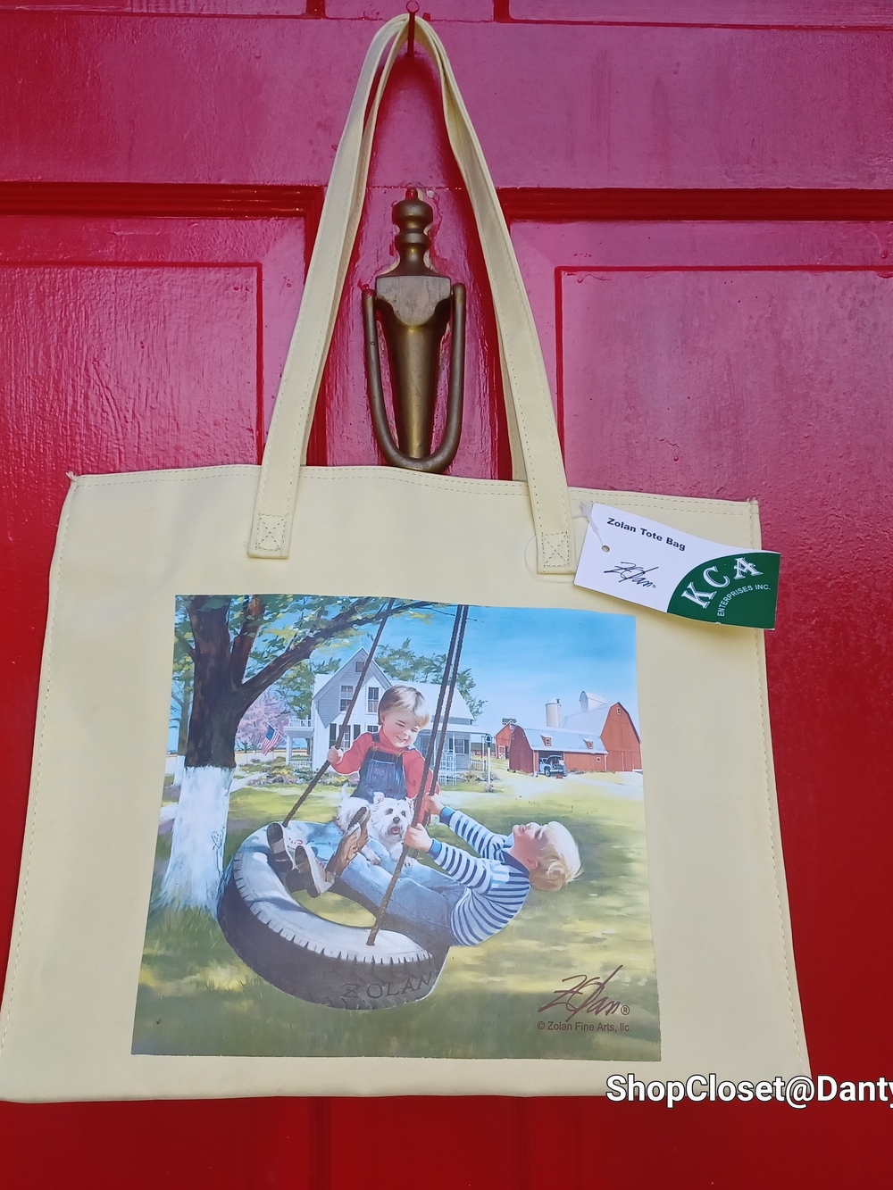 New Zolan Faint Yellow Tote Bag with Vintage Kids Print